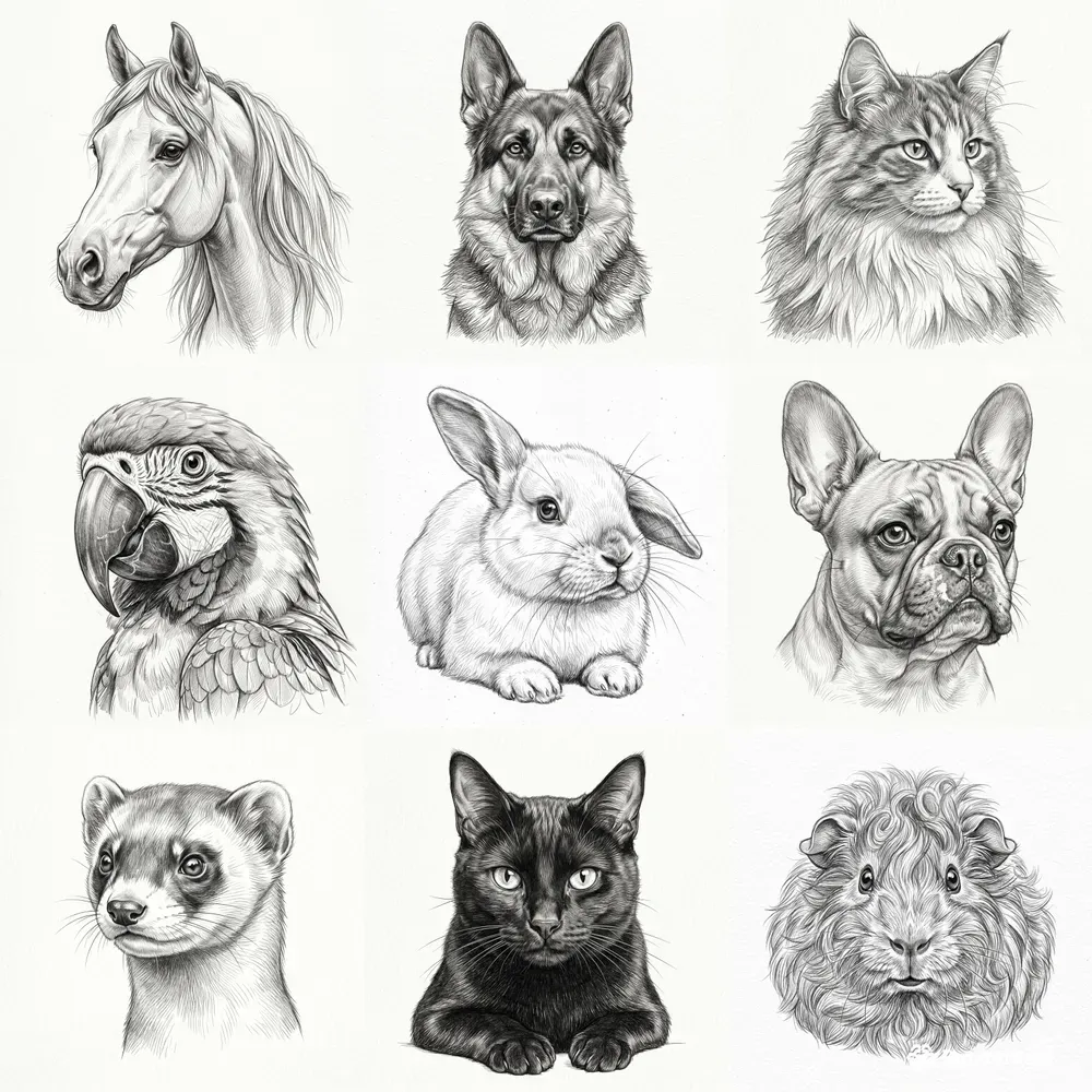 Pencil Sketch Pet Portraits
