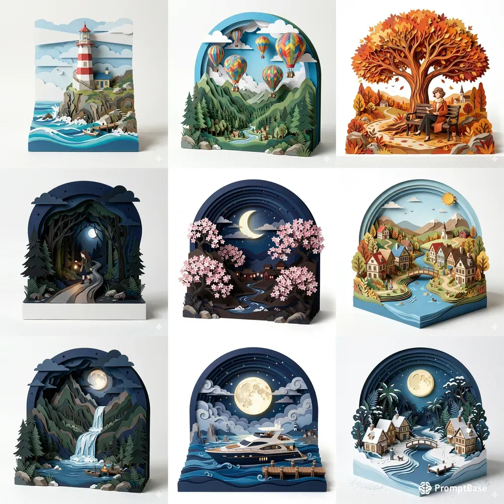 Paper Cutout Diorama Nature Sceneries