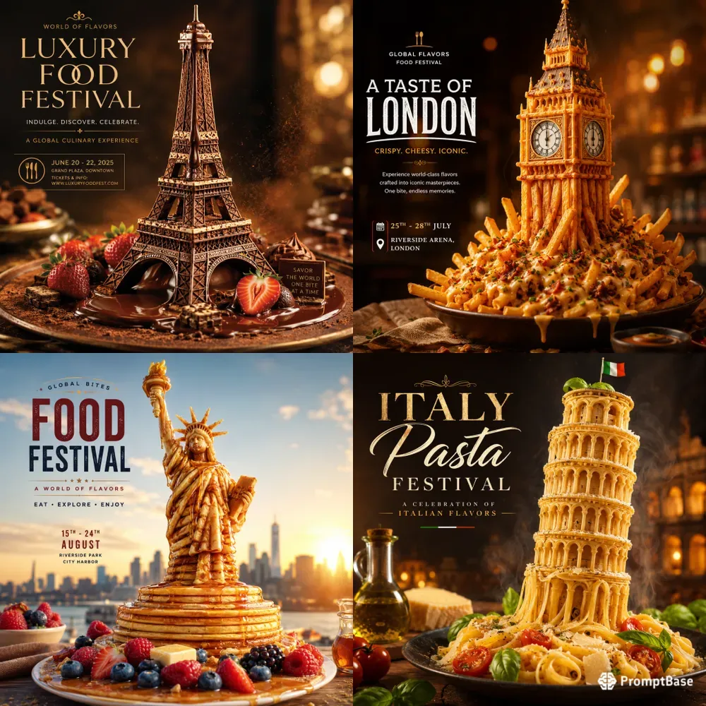 Iconic Landmark Food Festival Posters