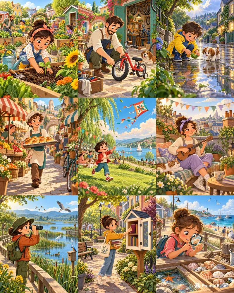 Cartoon Neighborhood Story Scenes