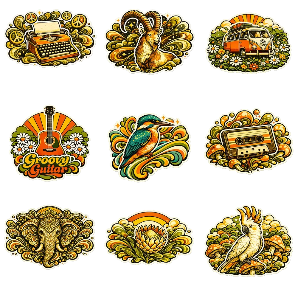 Vibrant 70s Retro Stickers
