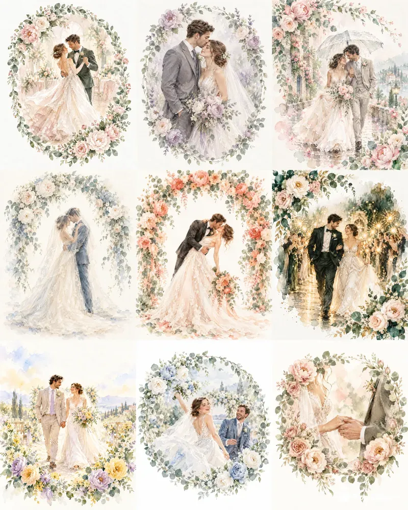 Watercolor Wedding Couple Posters