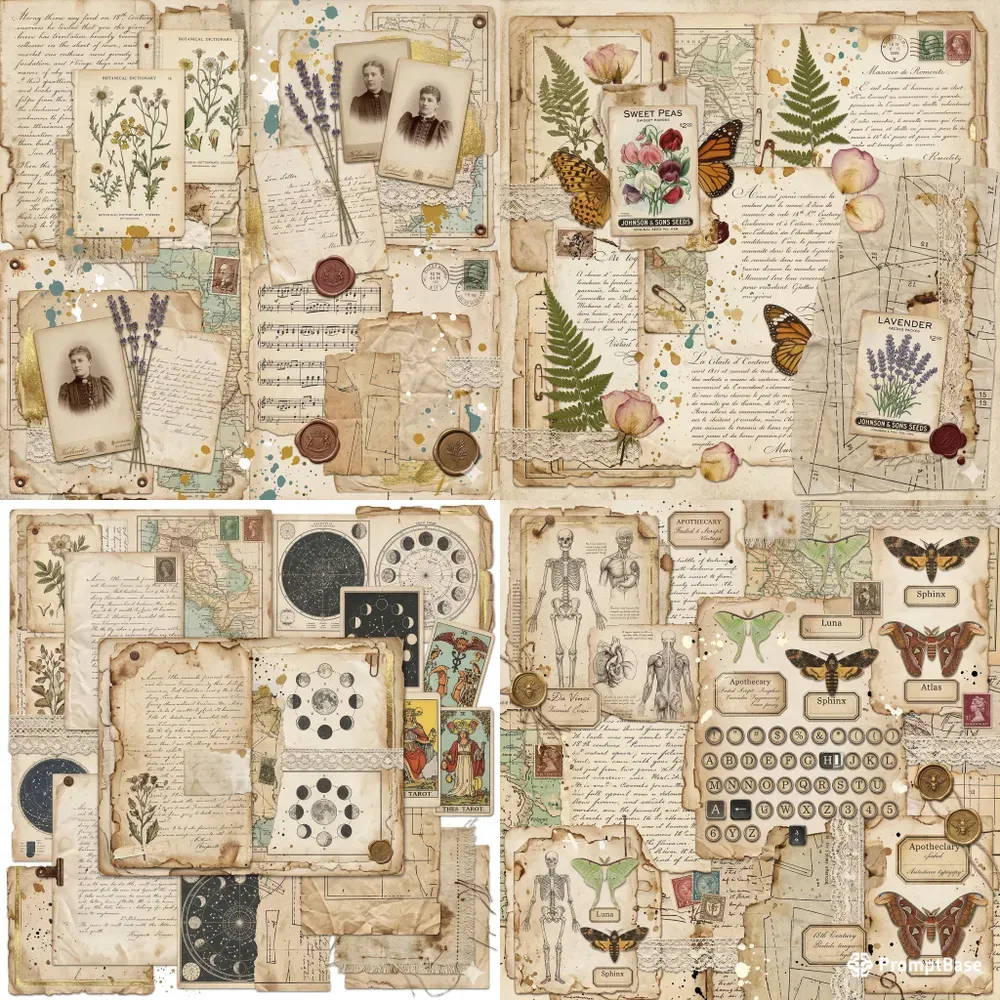 Vintage Mixed Media Collage Sheets