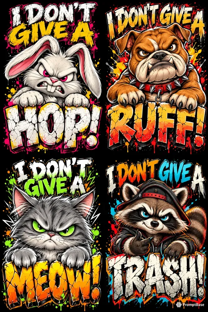 Angry Animal Typography Posters