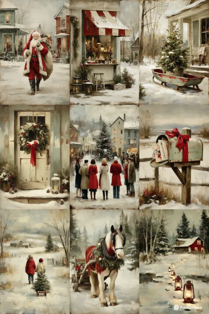 Vintage Rustic Christmas Paintings