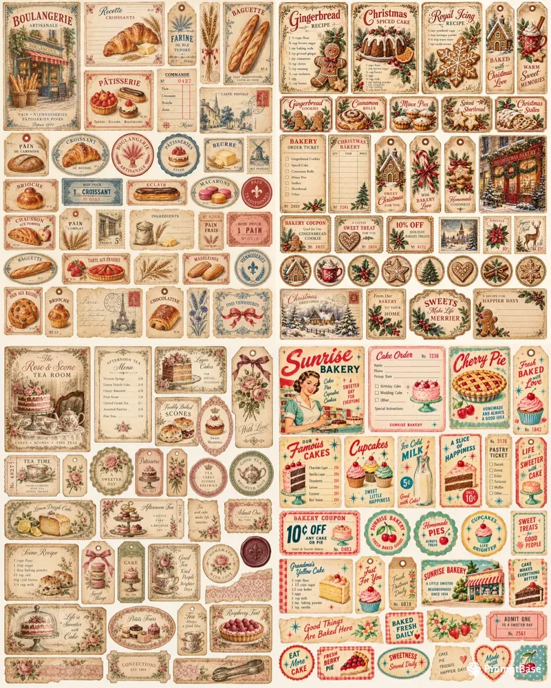 Vintage Bakery Ephemera Sheets