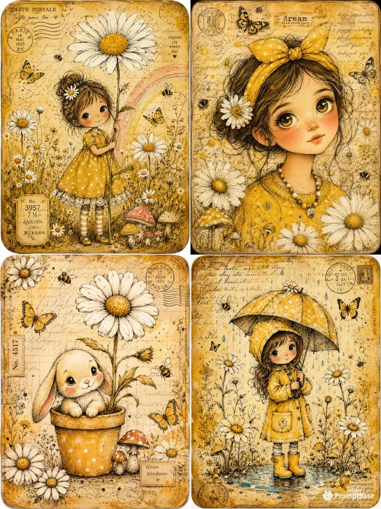 Whimsical Yellow Daisy Journal Cards