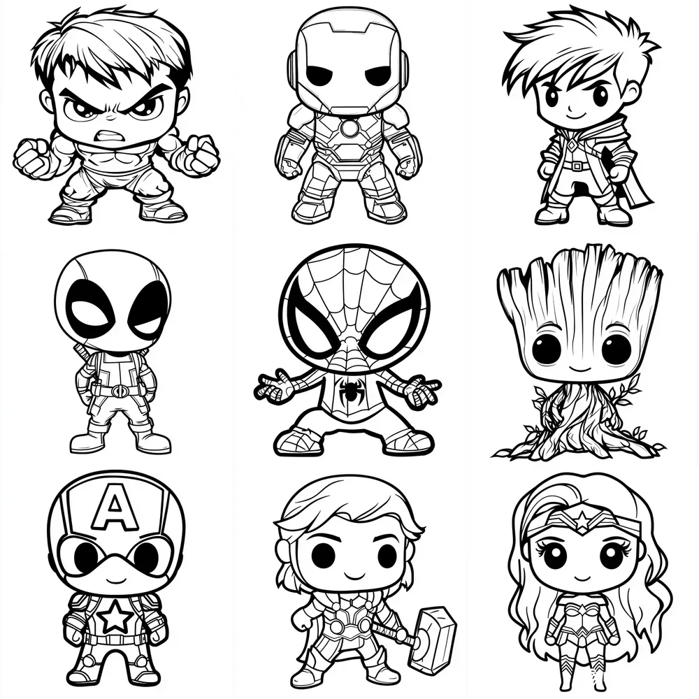 Marvel Kawaii Characters Coloring Pages