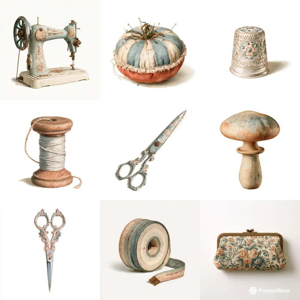 Antique Sewing Room Tools Clipart