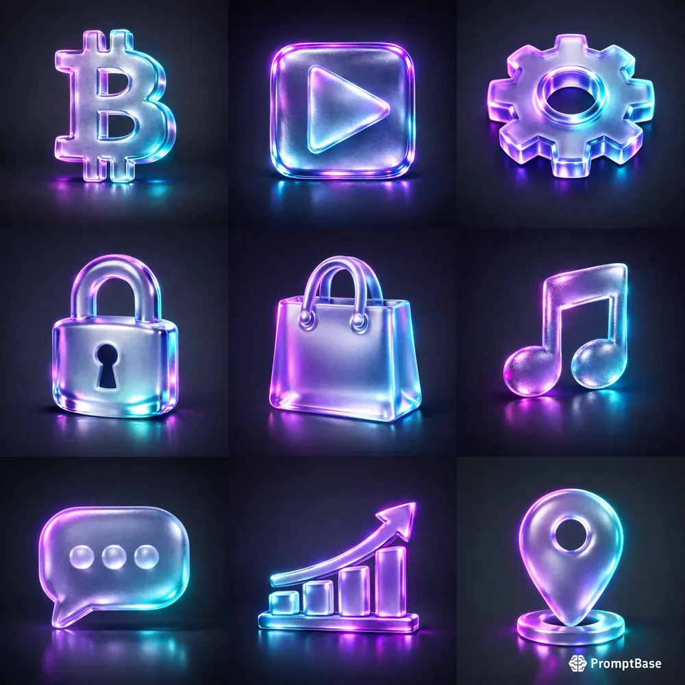 Premium 3D Neon Glass App Logos Packs