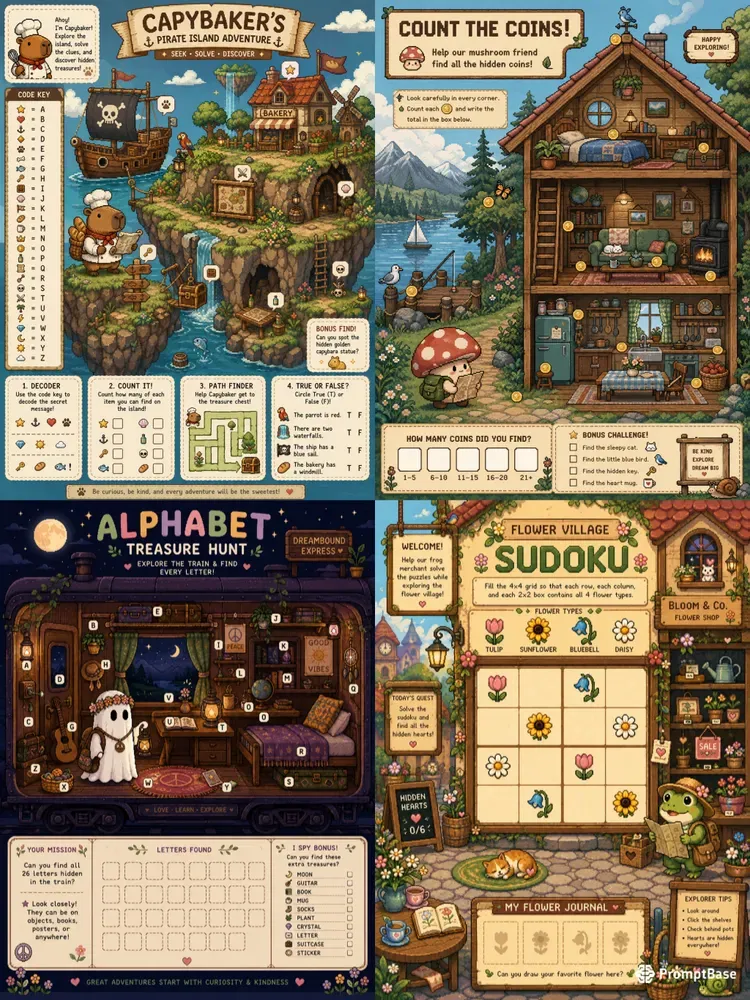 Cozy Pixel Art Activity Pages