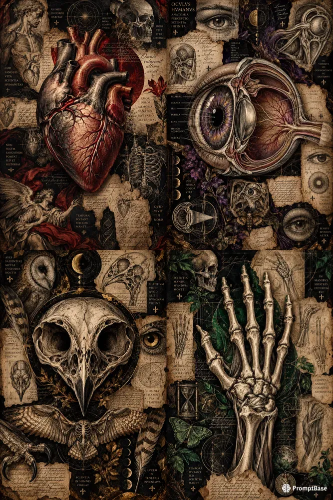 Dark Academia Anatomy Collage Wall Art