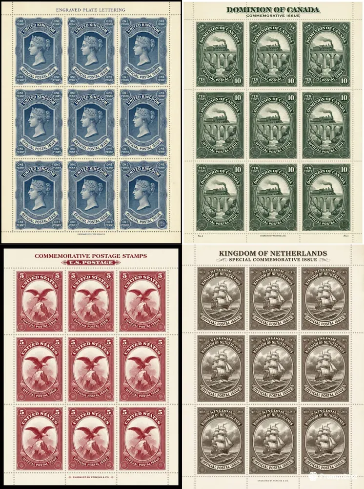 Vintage Engraved Postage Stamp Sheets