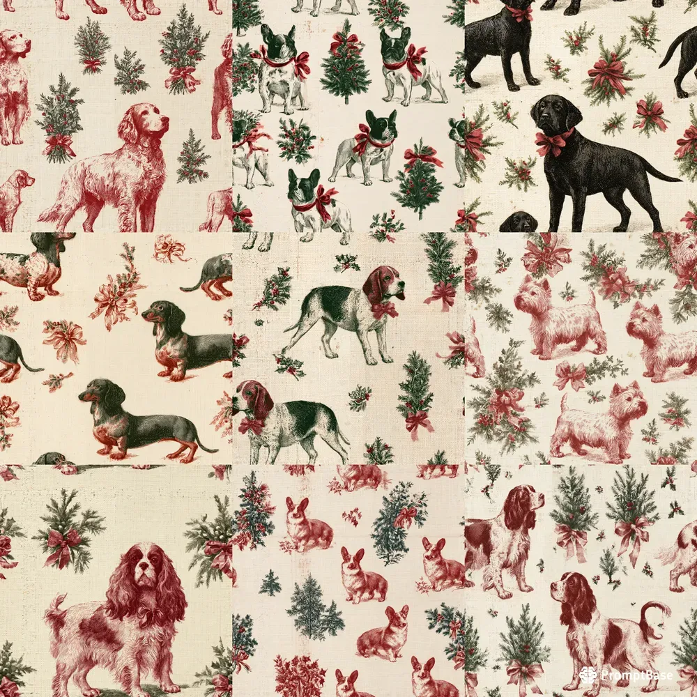 Christmas Dog Breed Toile Backing Papers