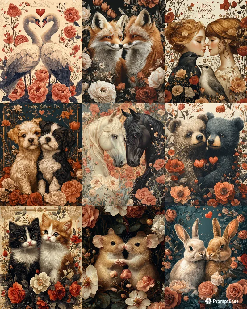 Valentines Rococo Animal Cards