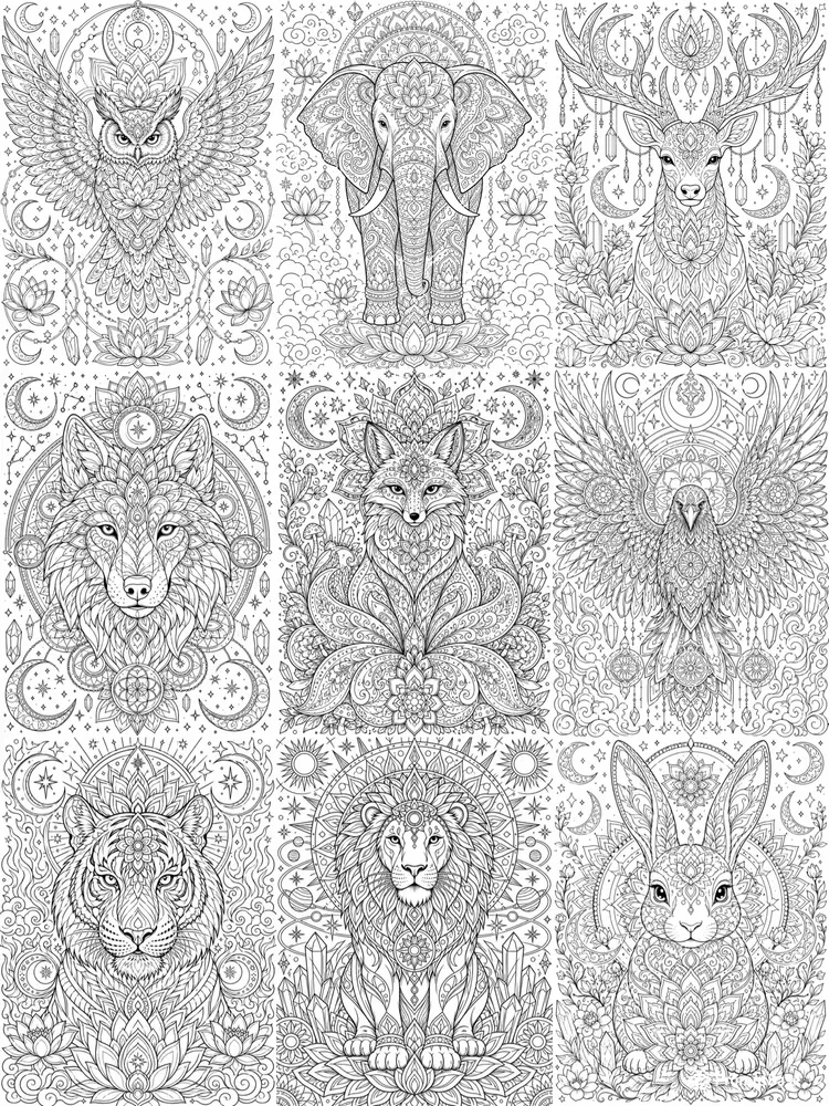 Mystical Animal Mandala Colorings