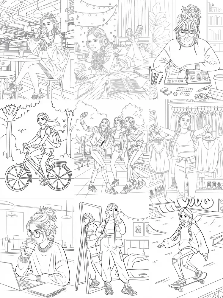 Cozy Girl Moments Coloring Pages For Teens
