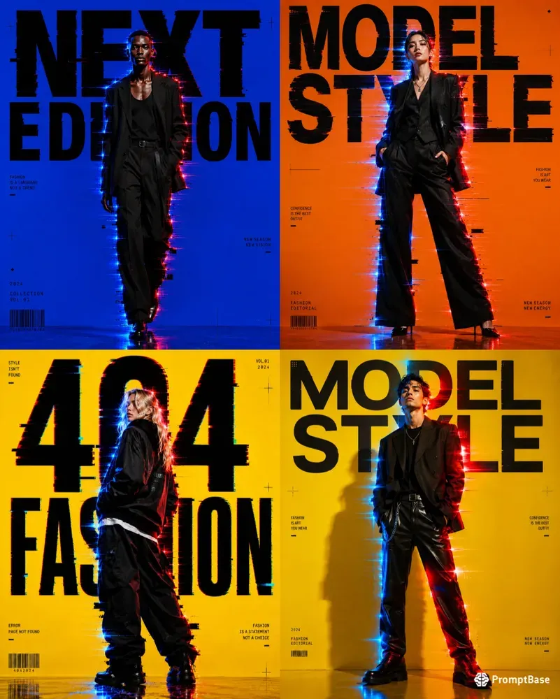 Neon Glitch Fashion Posters