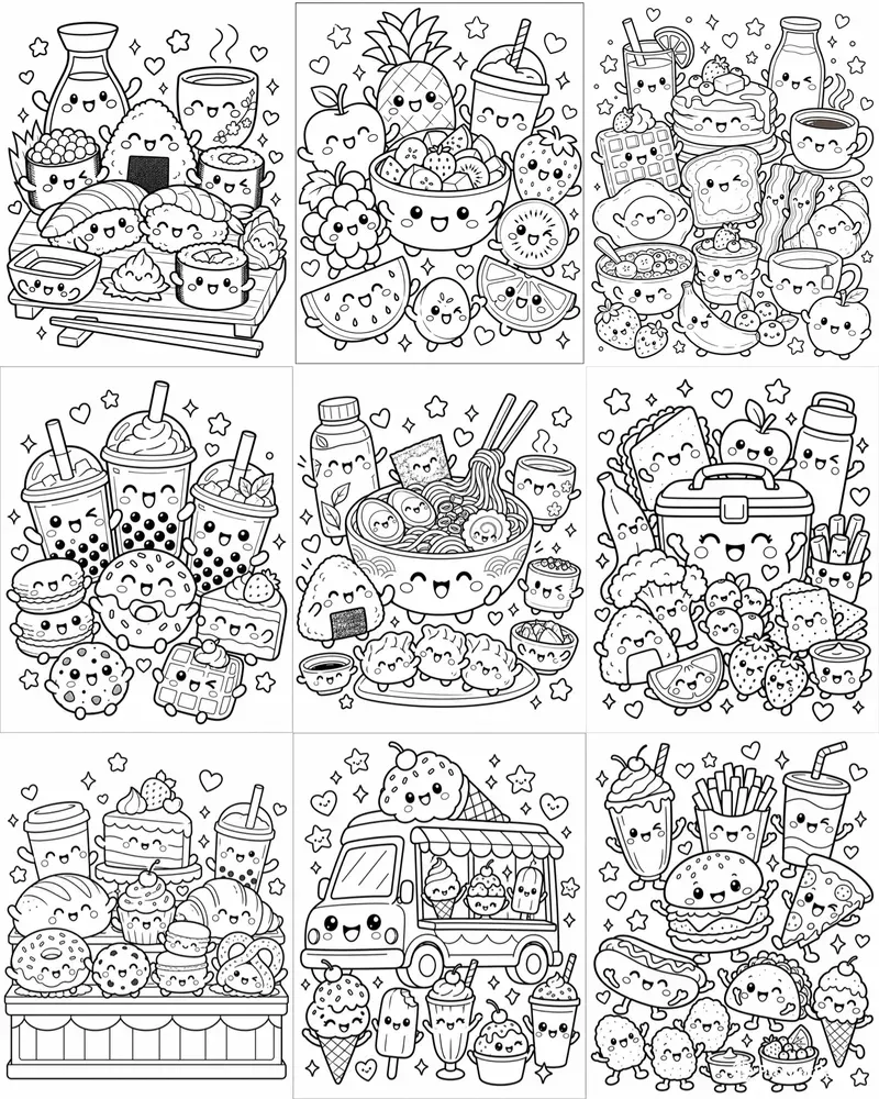 Cute Kawaii Food Coloring Pages