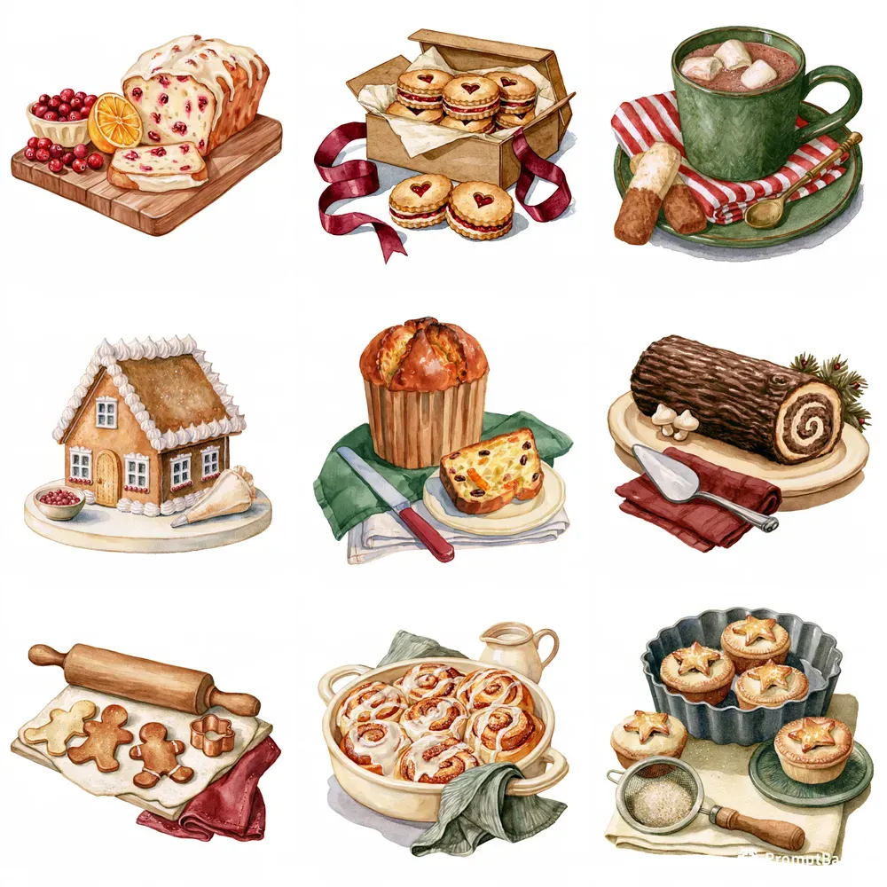 Cozy Winter Bakery Watercolor Cliparts