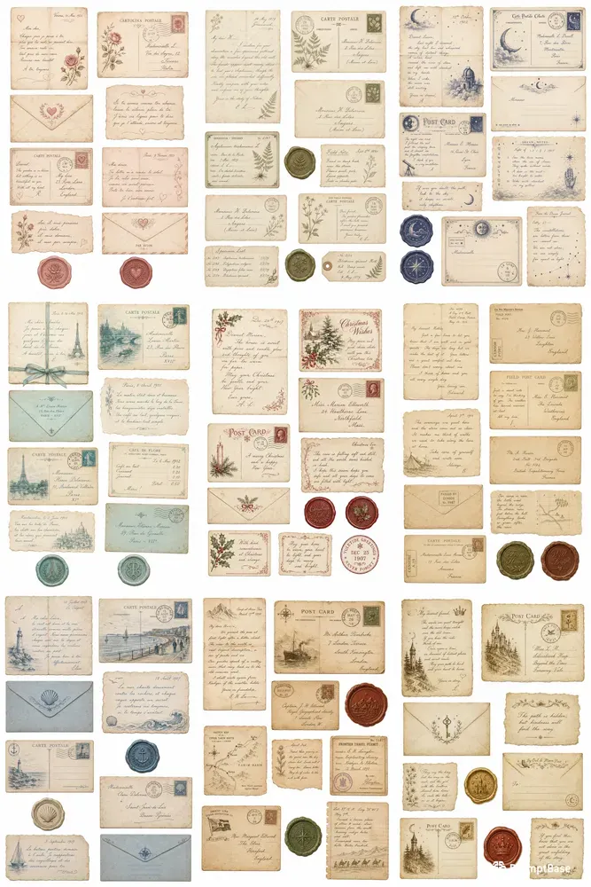 Vintage Letter Postcard Ephemera Sheets