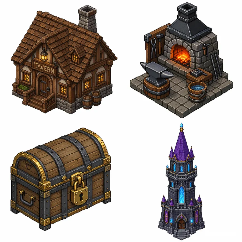 Isometric 2D Pixel Art Props