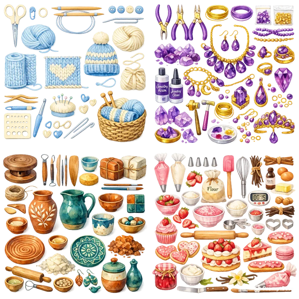 Craft Supply Watercolor Clipart Sheets