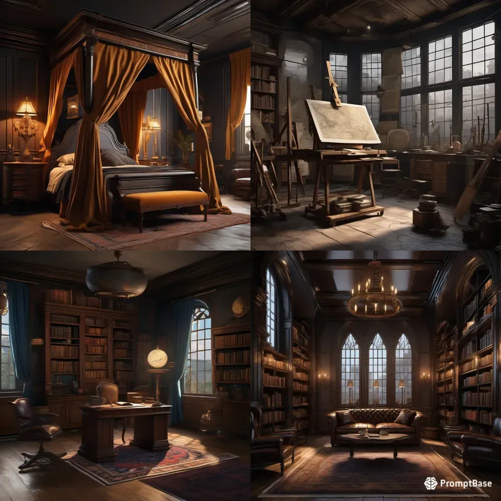 Dark Academia Interiors Sdxl