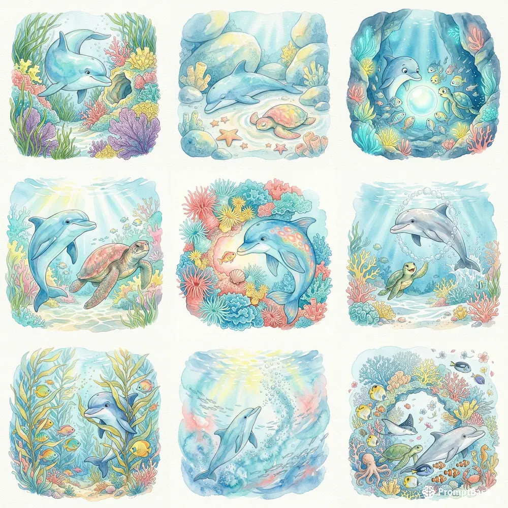 Dolphin Watercolor Illustrations