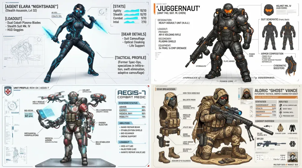 Futuristic Tactical Character Sheets
