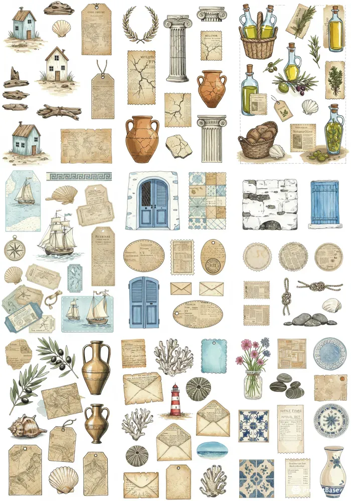 Coastal Cottagecore Clipart Ephemera Sets