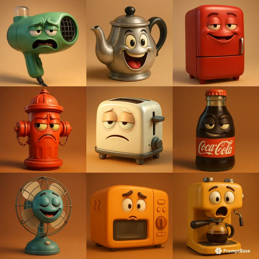 Retro Cartoon 3D Objects With Emotions