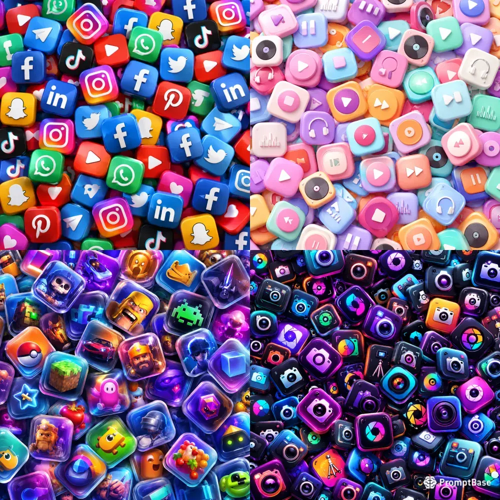 Chaotic Floating App Icon Collages