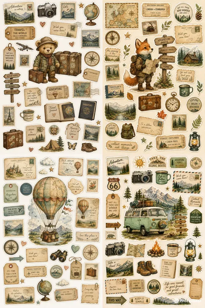 Vintage Travel Sticker Collages