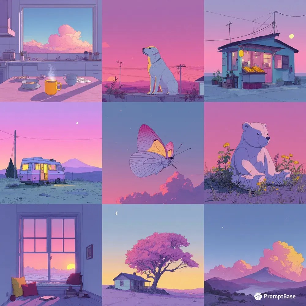 Anime Lofi Pastel Line Illustrations