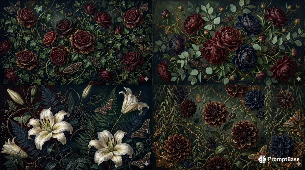 Dark Gothic Floral Wall Mural Wallpapers