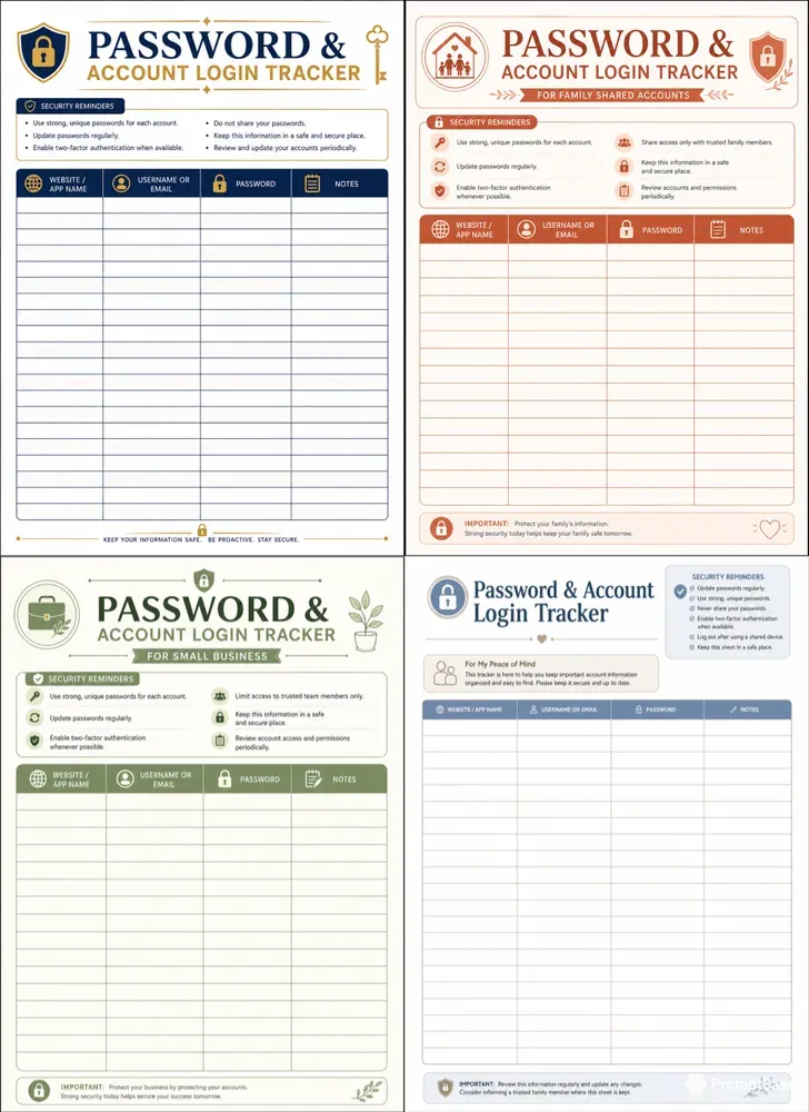 Password Login Tracker Sheet Gens