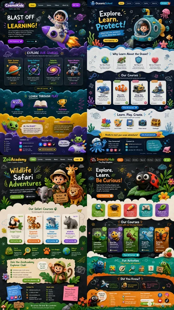 Whimsical Kids Education Website UIs