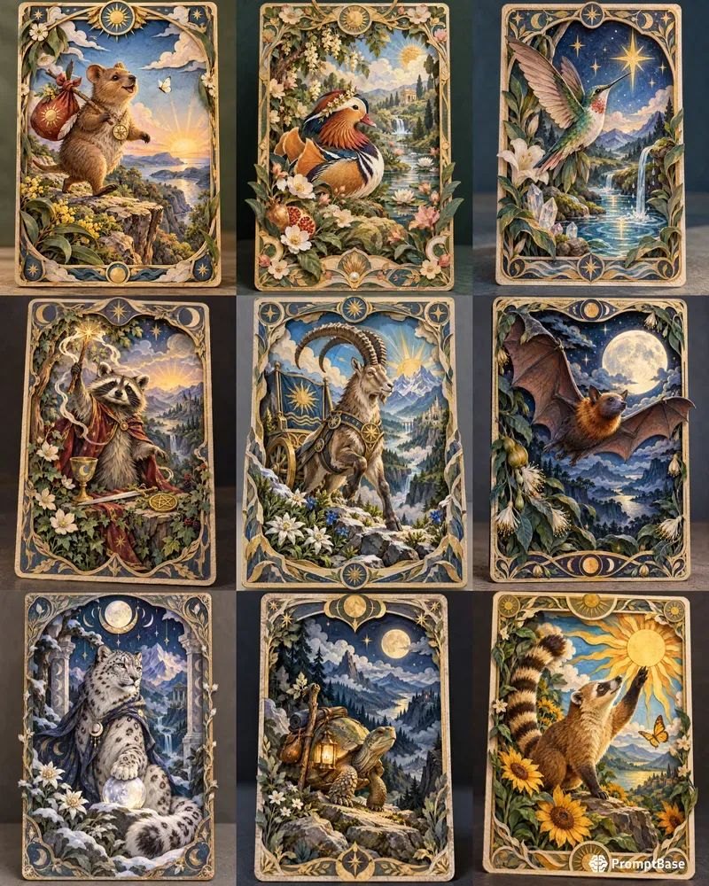 Layered Animal Tarot Illustrations