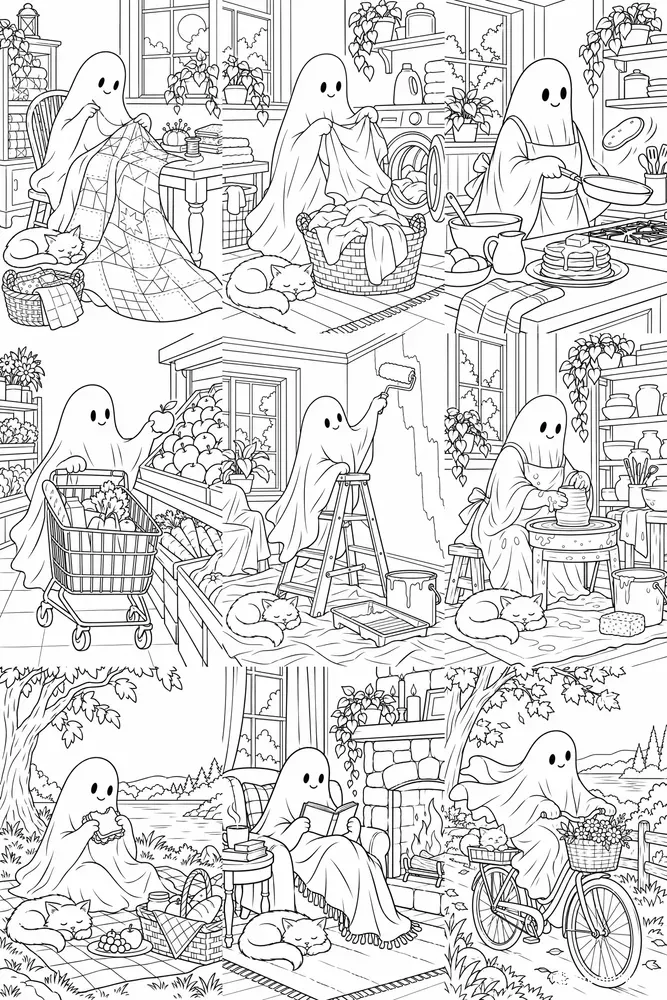 Ghostly Everyday Life Coloring Pages