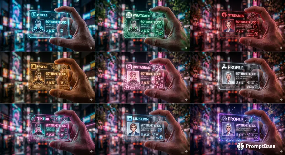 3D Neon Social Profile Cards