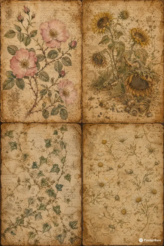 Vintage Junk Journal Botanical Pages
