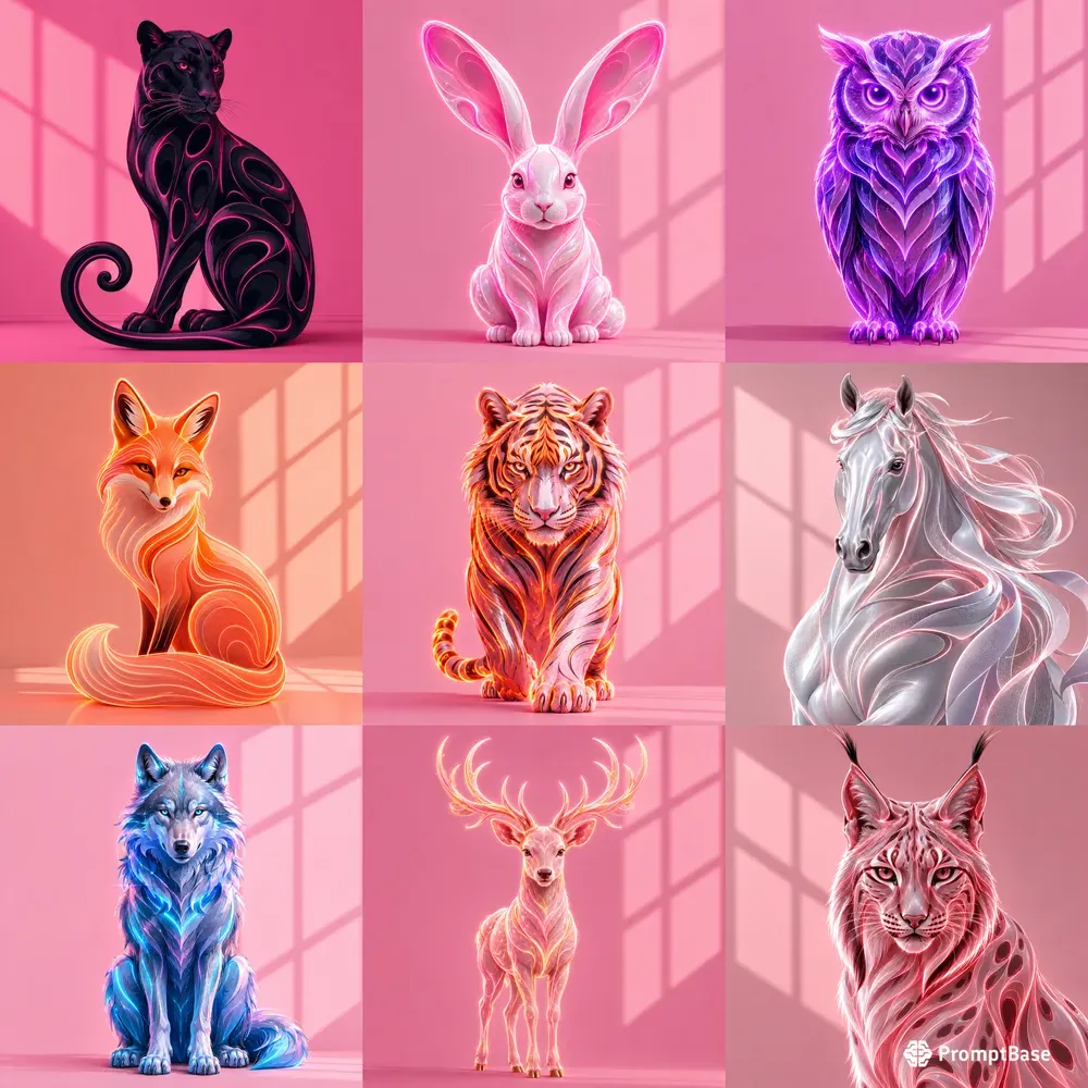 Neon Minimal Wild Creatures Art