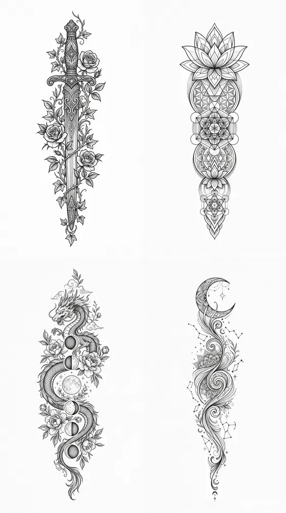 Premium Tattoo Flash Art Elegant Verticals
