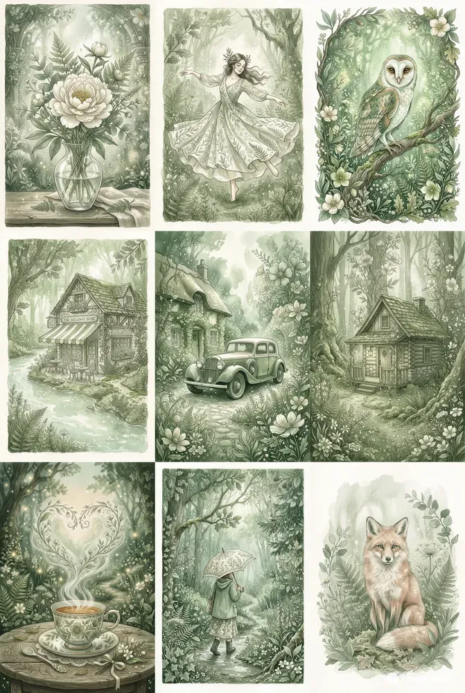 Ethereal Sage Botanical Illustrations
