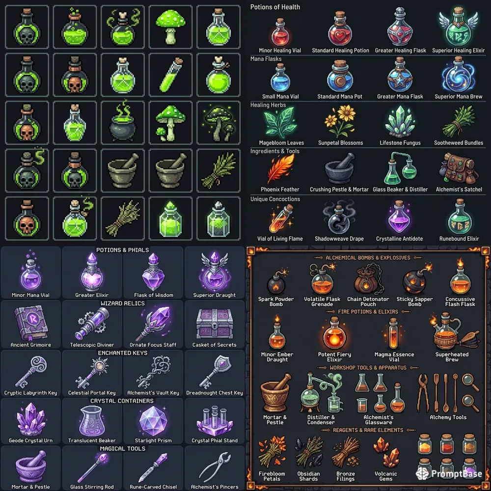 Fantasy Pixel Art Potion Alchemy Assets