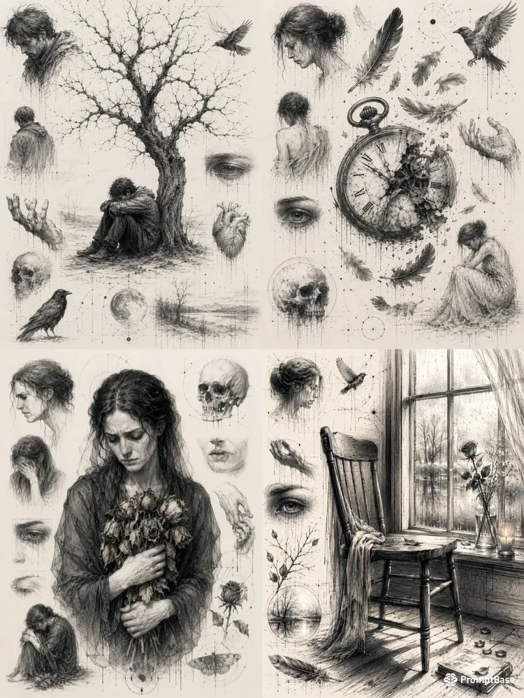 Grief Expression Sketch Poster Makers