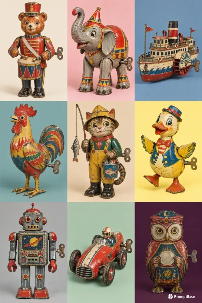 Vintage Tin Toy Character Prints