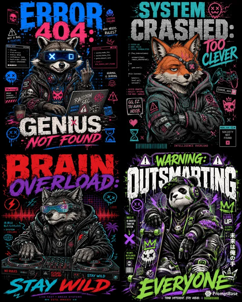 Cyber Glitch Streetwear Tee Designs