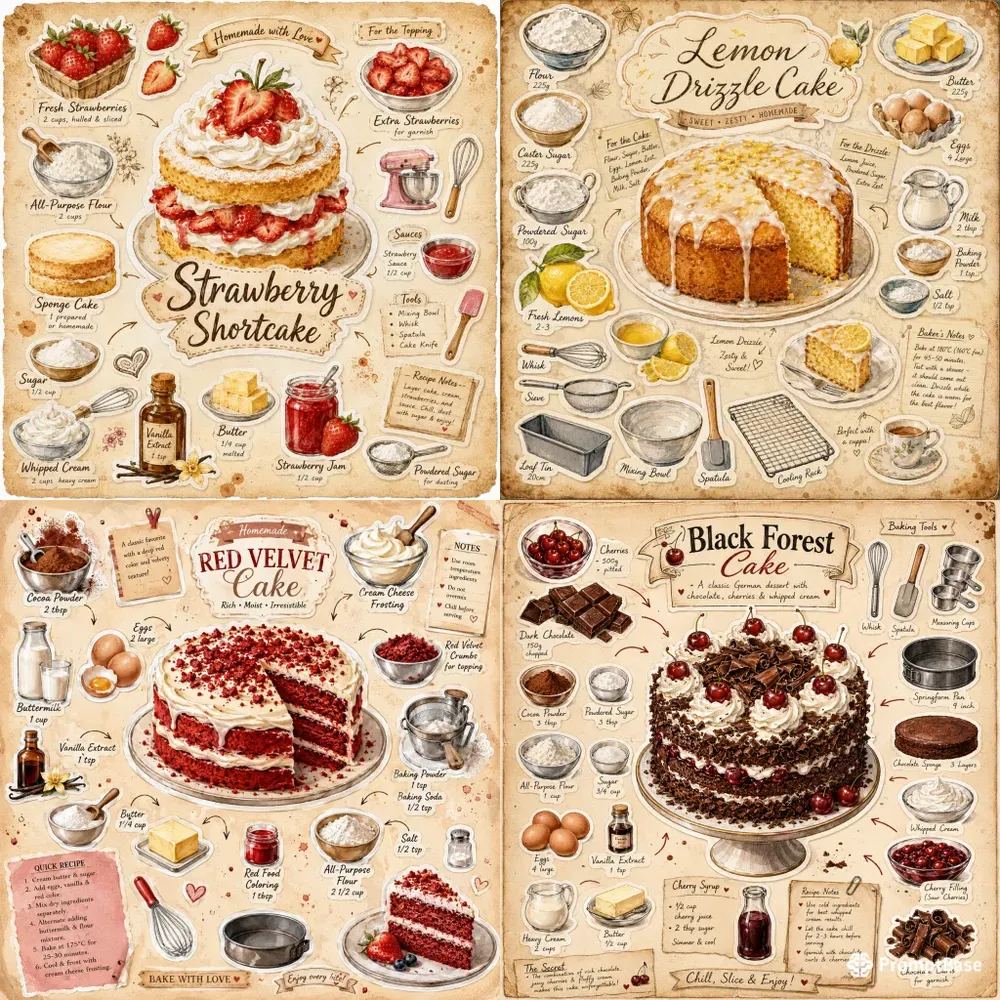 Illustrated Cake Recipe Stickers